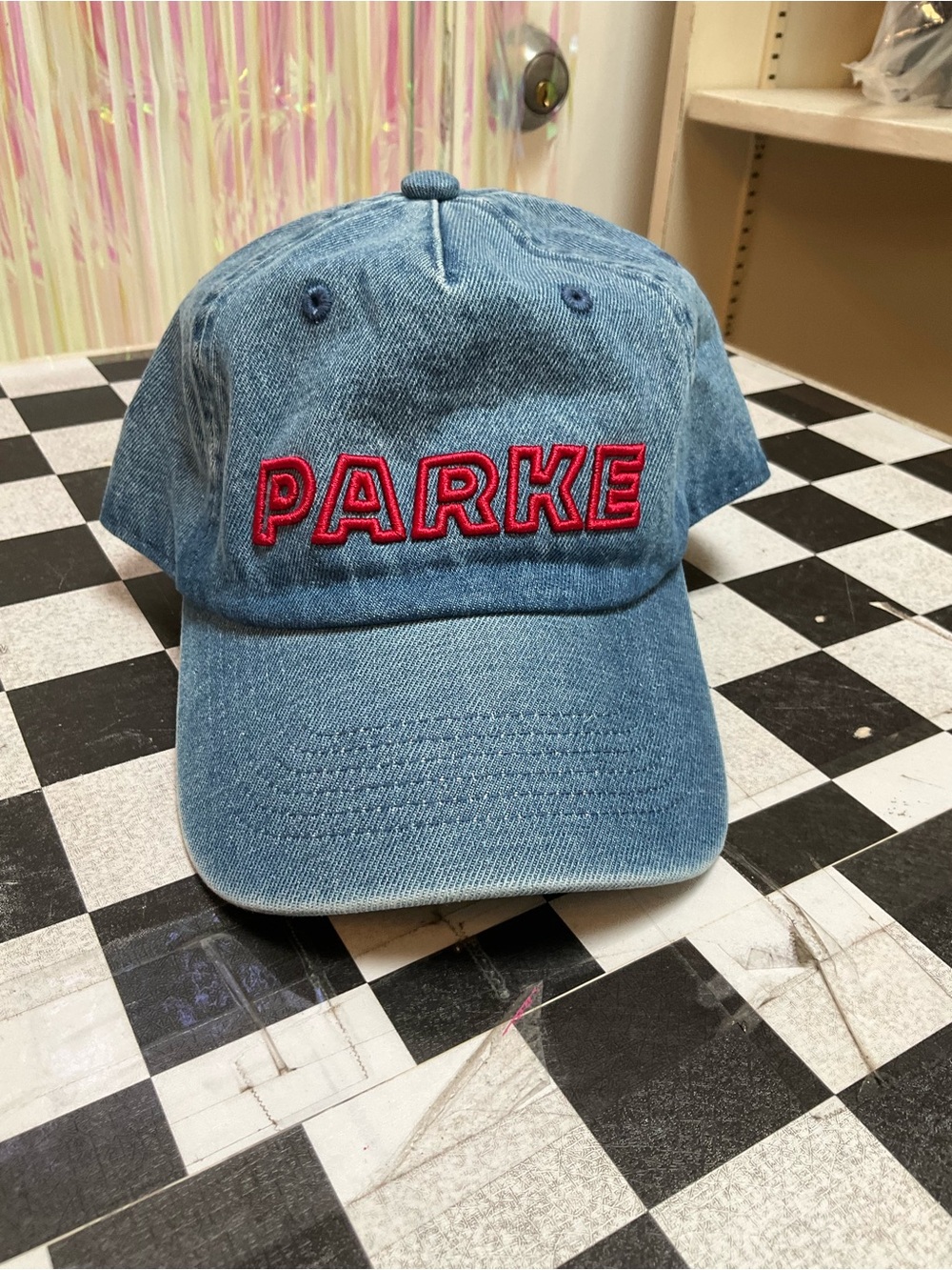 PARKE Denim Baseball Cap with Red Embroidered Logo